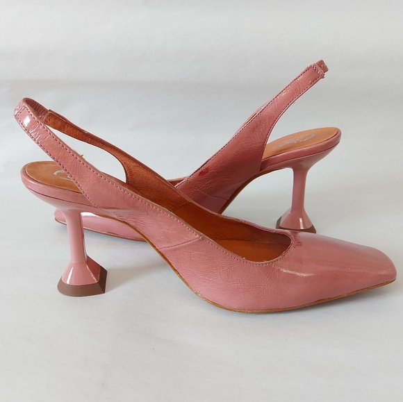 L'intervalle Leather Slingback Size 37 Square Toe Comfort Kitten Geometric Heel - Picture 8 of 12
